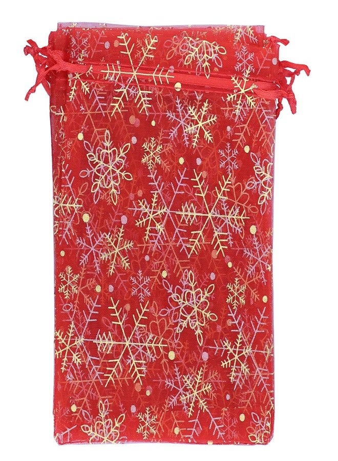 SUNGULF 100pcs Sheer Red Gold Snowflake Organza Favor Bags 5x7'' For Wedding Gift Bags Samples Display Drawstring Pouches - Image 5